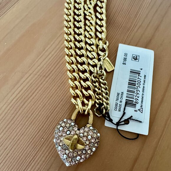 Coach Heart Turnlock Pavé Chain Link Necklace (Gold/Pink Multi) - NWT - Picture 5 of 9